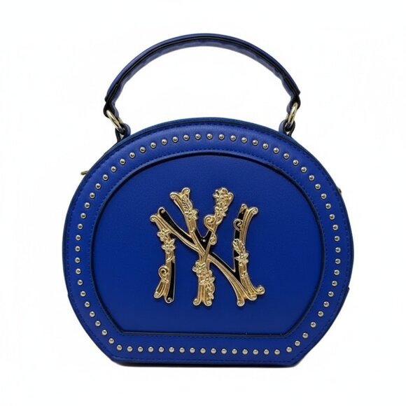 Handbags - NY Logo Round Handbag Blue Gold Floral Accent Purse